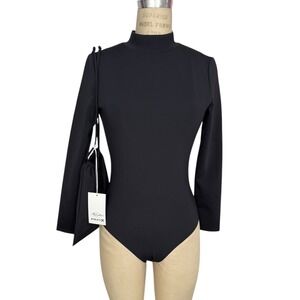 NEW Redemption Athletix Black Bodysuit Swimsuit Mock Neck Long Sleeve Open Back
